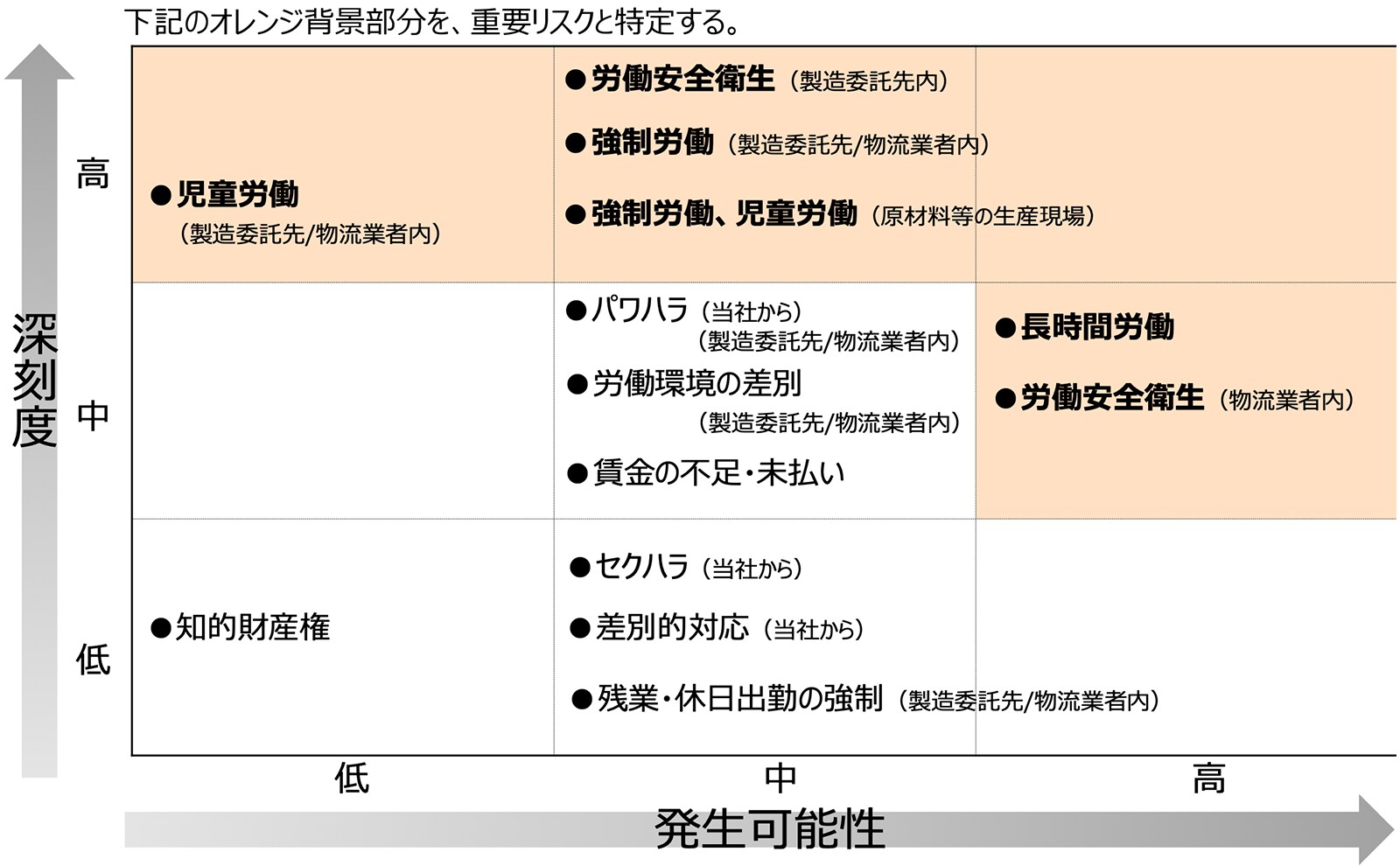 （２）ライツホルダー（負の影響を受け得る人権を有する人）：製造委託先、物流業者、原材料調達先