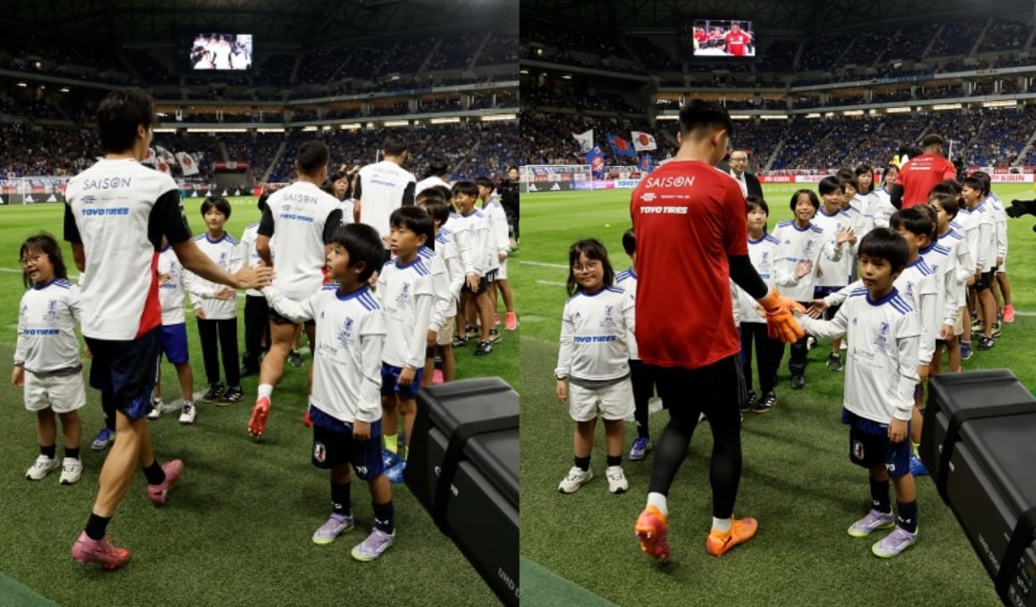 選手をハイタッチで応援する「ハイタッチキッズ」を実施